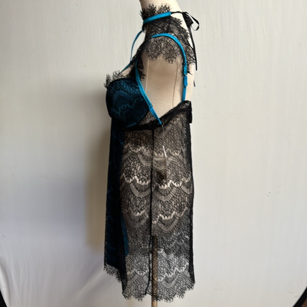 Dreamgirl Eyelash Lace Collared Blue & Black Chemise Size XL - Picture 10 of 16